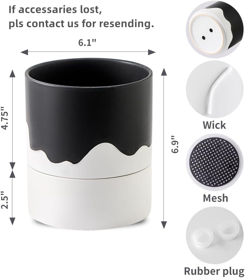 Nihow Self Watering Plant Pot: 6 Inch Ceramic Planter with Drainage Hole & Water Storage Plus for