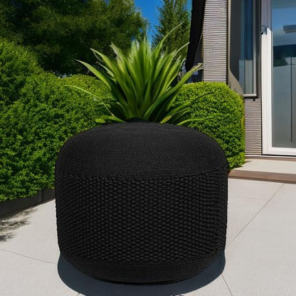 BIRDROCK HOME Outdoor Pouf Ottoman | Hand Woven Waterproof Foot Stool with Bead Bag Filling | Boho