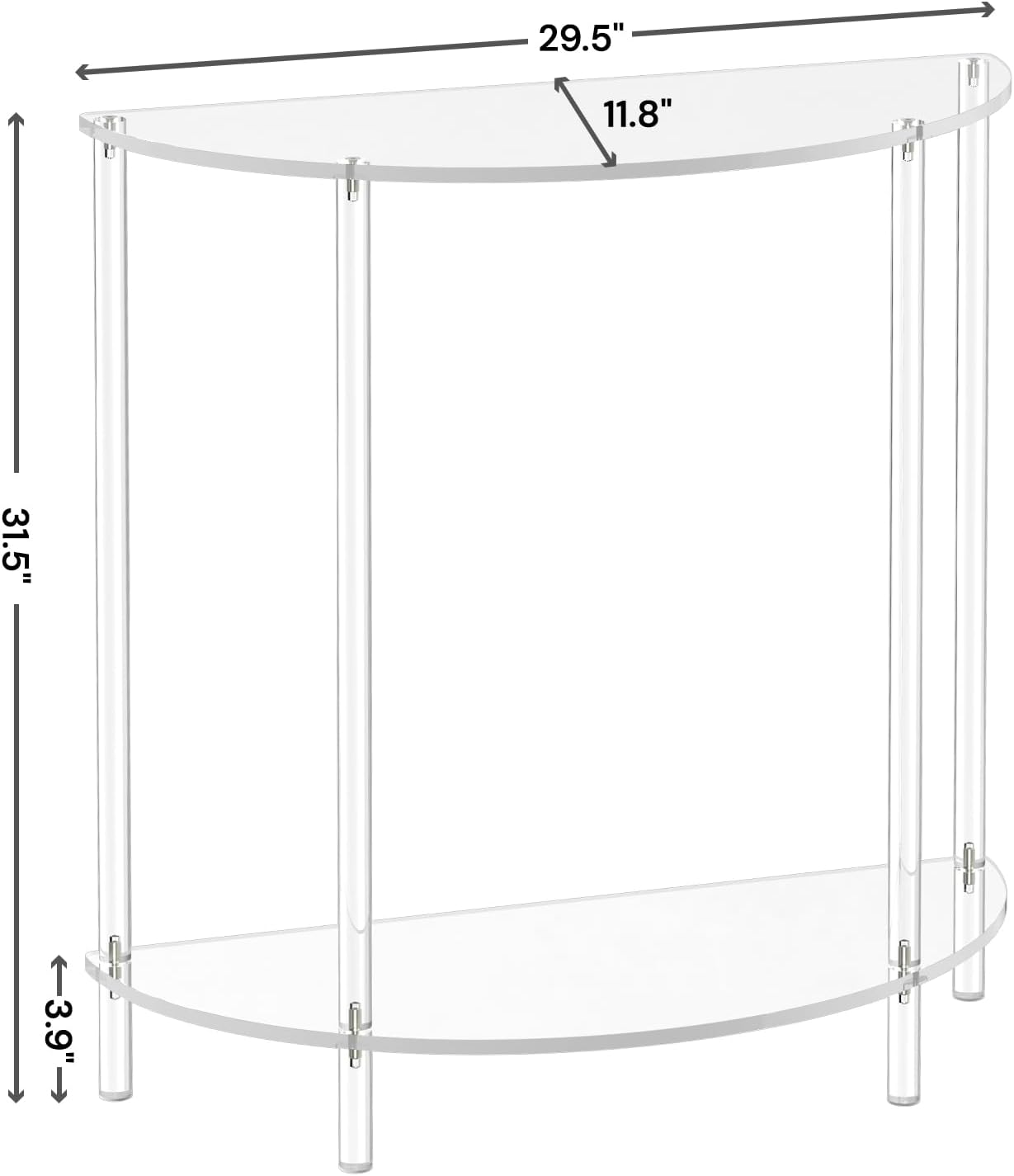 Acrylic Console Table, Half Moon, 29.5" Small Entryway Table, Clear Entry Table for Sofa, Foyer