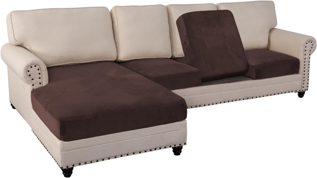 PrinceDeco Sectional Couch Covers 4 Pieces Velvet Separate Couch Cushion Covers L Shape for