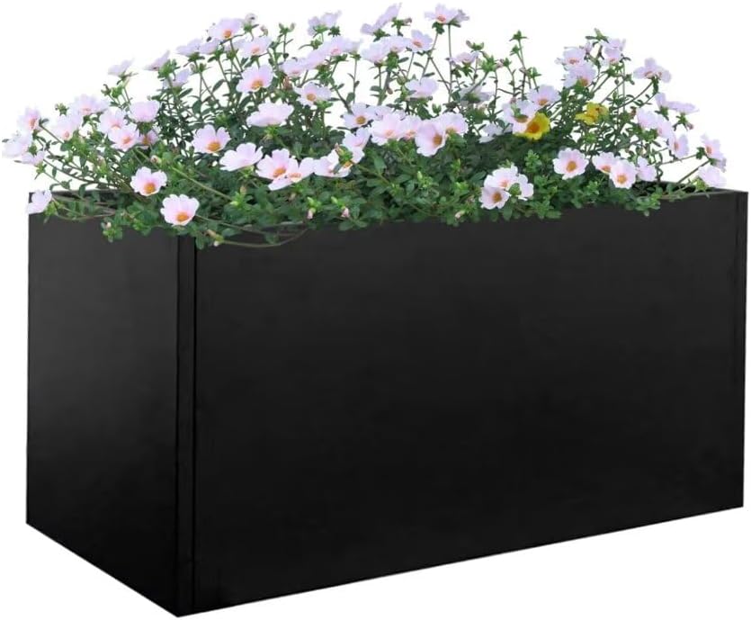Black Planter Box Galvanized Steel Metal Planter Rectangular Indoor Large Outdoor Planters Steel