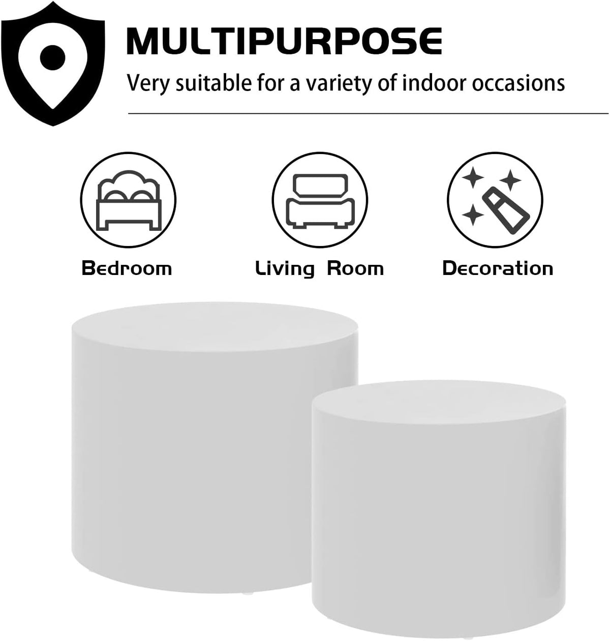 WILLIAMSPACE Nesting Coffee Table Set of 2, Matte White Round Wooden Coffee Tables Modern Circle