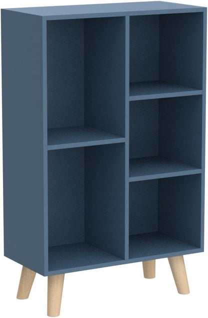 IOTXY Wooden Open Shelf Bookcase - 3-Tier Floor Standing Display Cabinet Rack with Legs, 5 Cubes