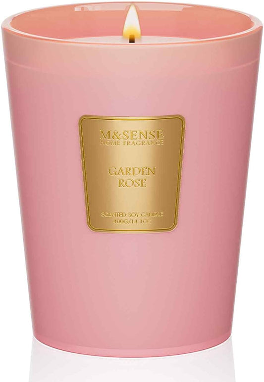 M&SENSE Garden Rose Scented Natural Soy Wax Candle, 14.1oz 60 Hours Long Lasting Slow Burning