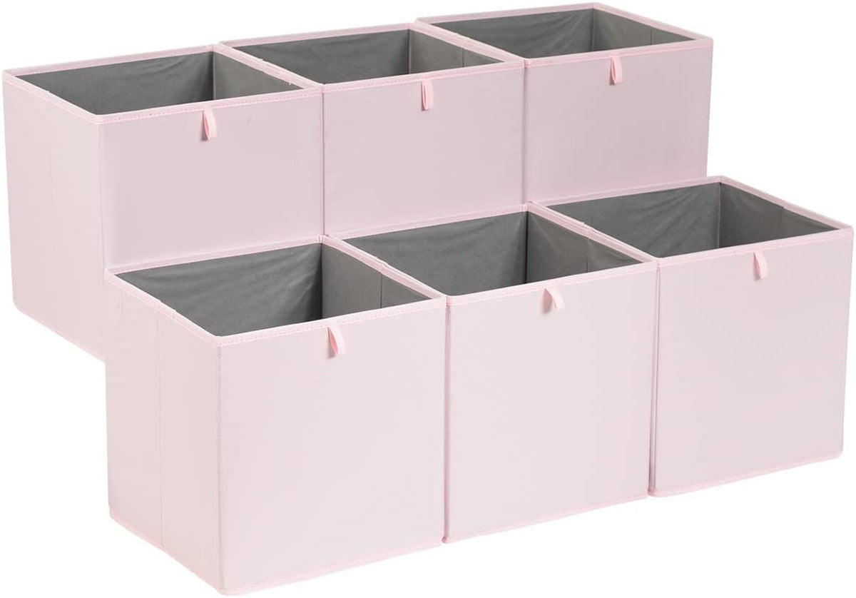 Amazon Basics Cube Organizer Bins, Collapsible Storage Baskets for Shelves, Peony Pink, Pack of 6