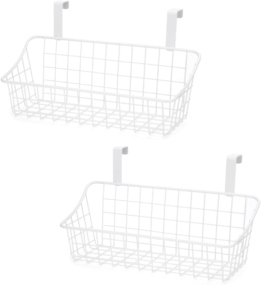 LeleCAT White Basket with hook Grid Storage Basket,Hang it behind a door or on a railing,Over the