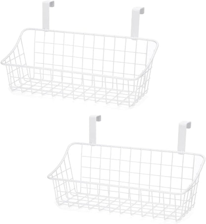 LeleCAT White Basket with hook Grid Storage Basket,Hang it behind a door or on a railing,Over the