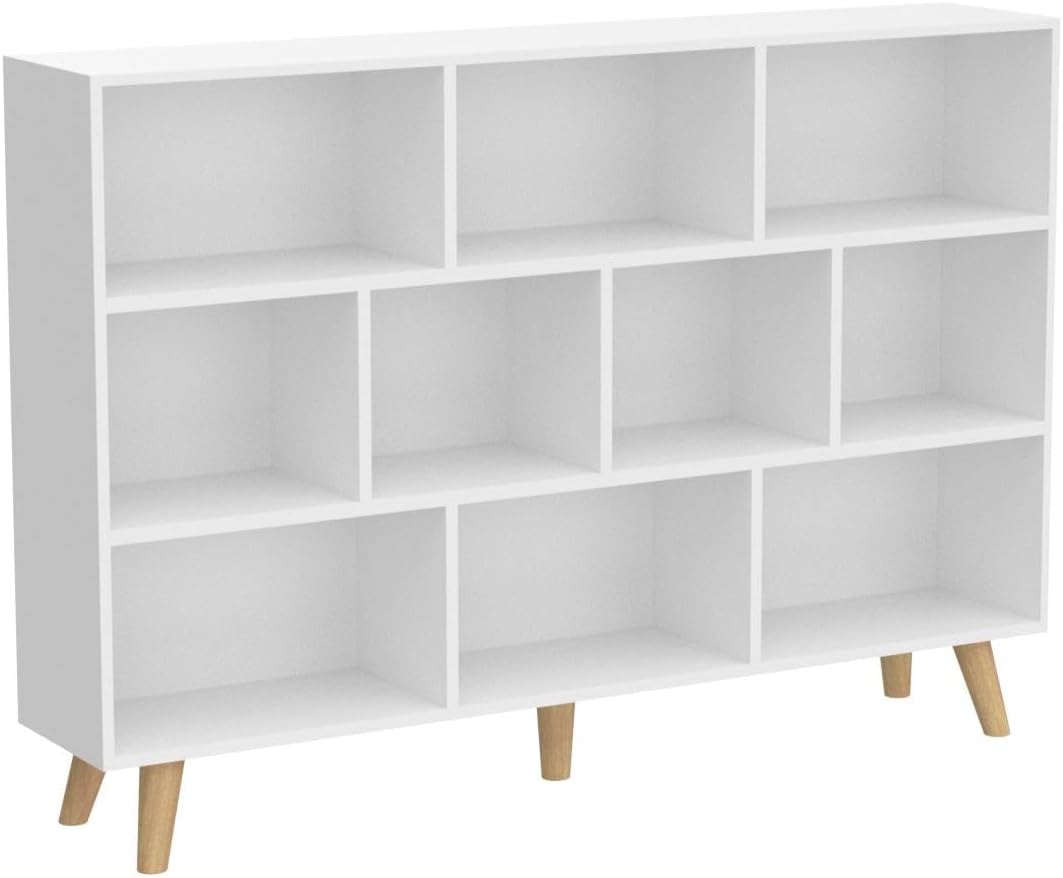 IOTXY Wooden Open Shelf Bookcase - 3-Tier Floor Standing Display Cabinet Rack with Legs, 10 Cubes