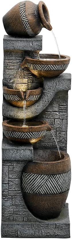Naturefalls 42.5” H Modern Outdoor Fountain - 5 Bowls Outdoor Garden Fountains with Contemporary