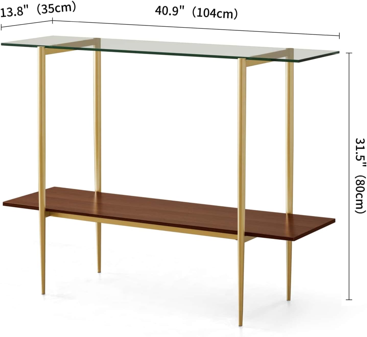 Glass Console Table for Living Room, Foyer & Entrance, 2-Tiers Mid-Century Modern Sofa Table with