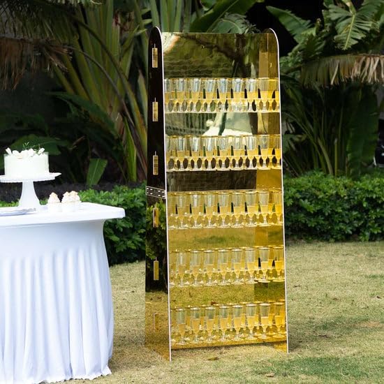 Tableclothsfactory Gold Mirror Finish 5-Tier Wine Glass Stemware Rack, 40 Champagne Flute Holder