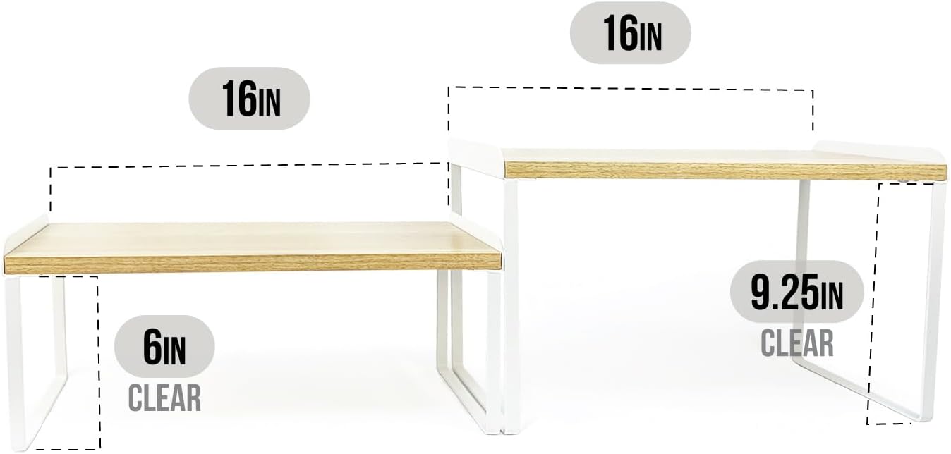 Mitus Shelf Organizer and Storage, Stackable Tiered Wood Cabinet Rack for Countertops, Desktops