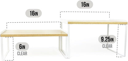 Mitus Shelf Organizer and Storage, Stackable Tiered Wood Cabinet Rack for Countertops, Desktops