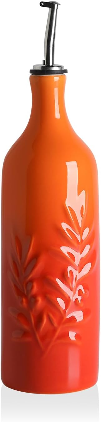 Sweejar Ceramic Olive Oil Dispenser Bottle, 24 Oz Relief Opaque Oil Cruet Protects To Reduce
