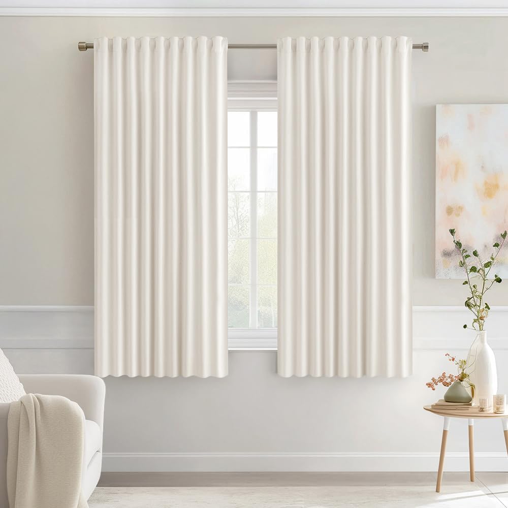 MIULEE Ivory Back Tab Blackout Curtains 63 Inch Length 2 Panels Set for Living Room Bedroom
