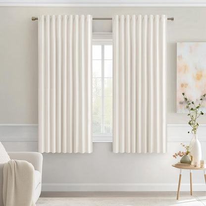 MIULEE Ivory Back Tab Blackout Curtains 63 Inch Length 2 Panels Set for Living Room Bedroom