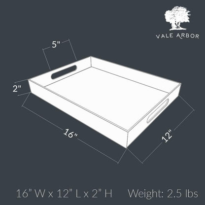 White Acrylic Serving Tray for Vanity, Bathroom, Outdoor, Food and Décor with Handles (Rectangle