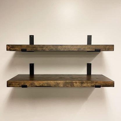 Rustic Shelves with J-Brackets Set of 2, Industrial Shelf, Kitchen Shelves, Solid Wood, Decorative
