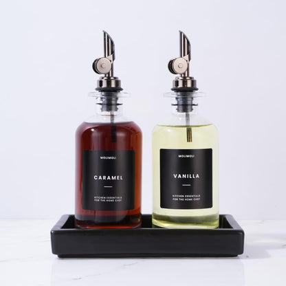 Molimoli Oil and Vinegar Dispenser with Metal Pour Spout, Weighted Pourer, Glass Bottle Dispenser