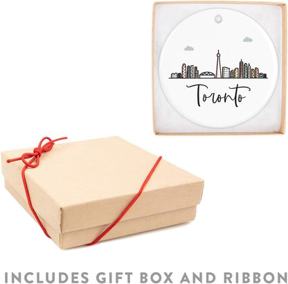 Andaz Press Round Ceramic Porcelain Christmas Tree Ornament Keepsake Gift, Toronto, Colorful