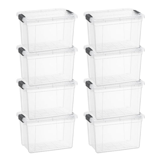 Superio Storage Bins with Lids- 8 Pack, 2.5 Qt Clear Boxes for Organizing, Stackable Plastic