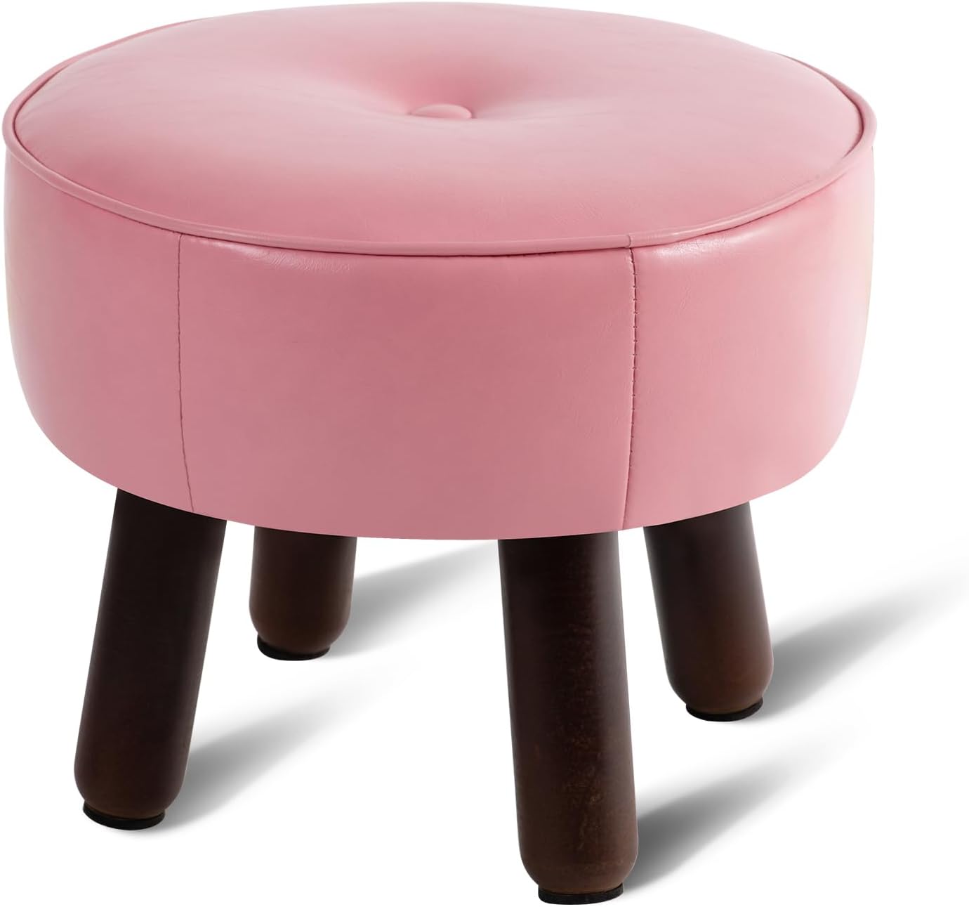 Small Foot Stool Round Pouf Ottoman, 13'' Leather Foot Rest with Non-Skid Rubber Legs, Foolstool