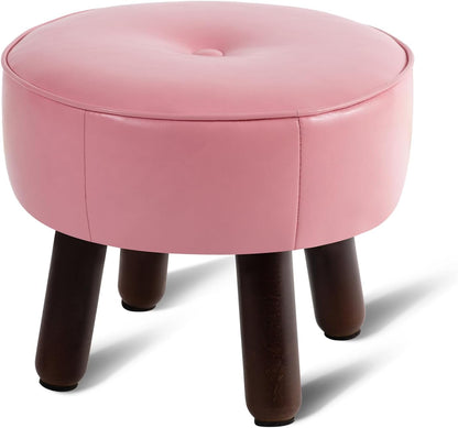 Small Foot Stool Round Pouf Ottoman, 13'' Leather Foot Rest with Non-Skid Rubber Legs, Foolstool