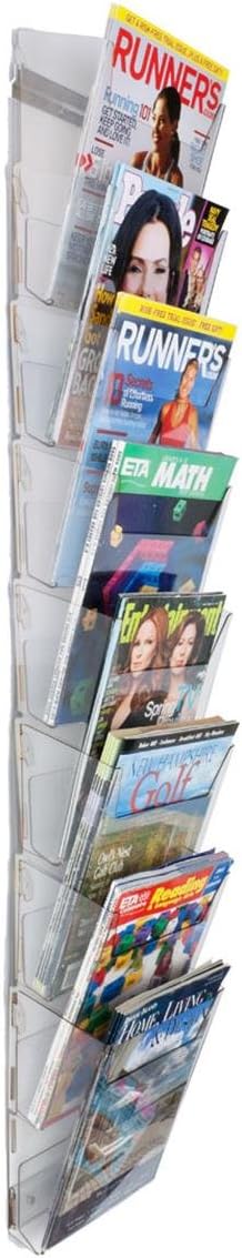 Displays2go Hanging Literature Rack with 8 Tiered Pockets for 8.5x11 Magazines, Wall Mounting