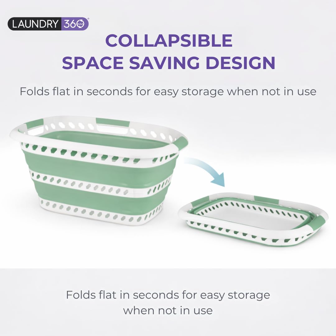 Laundry 360 Collapsible Laundry Basket | Portable | Space Saver Storage | Hold 2 Loads | Store