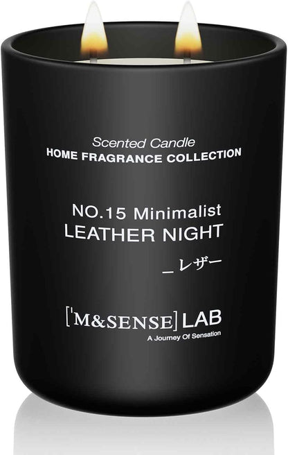 M&SENSE Natural Soy Candle| Leather Night | 16.6 oz, 95H Burn | Minimalist Scented Candle for