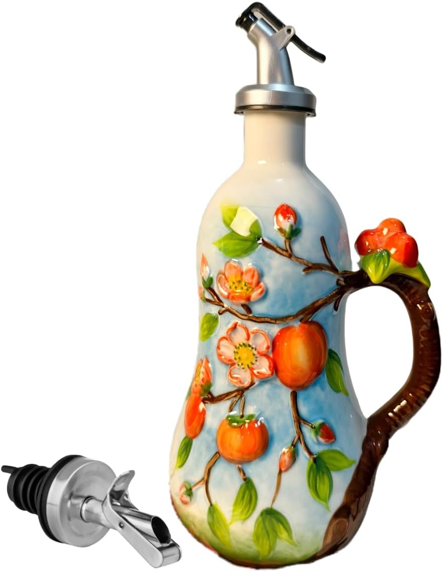 18.26oz/540ml Ceramics Olive Oil Dispenser Bottle,Hand Painted Reliefs Oil Dispenser for