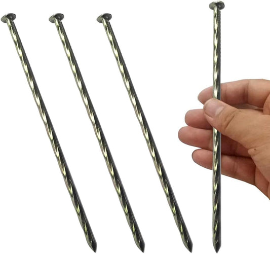 100 Pack - 8" Solid Galvanized Non-Rust Metal Garden Stakes, Spiral Landscape Edging