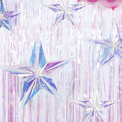 12 Inch Diameter Iridescent Ornament Star Hanging Decorations, Clear Foil Decorative Folding Decor