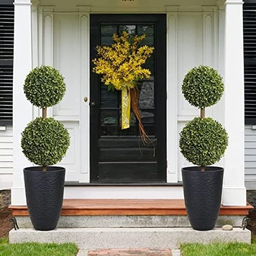 WORTH Garden 21" H Tall Planters 2 Pack - 14'' Dia Resin Large Round Black Flower Pots for Outdoor