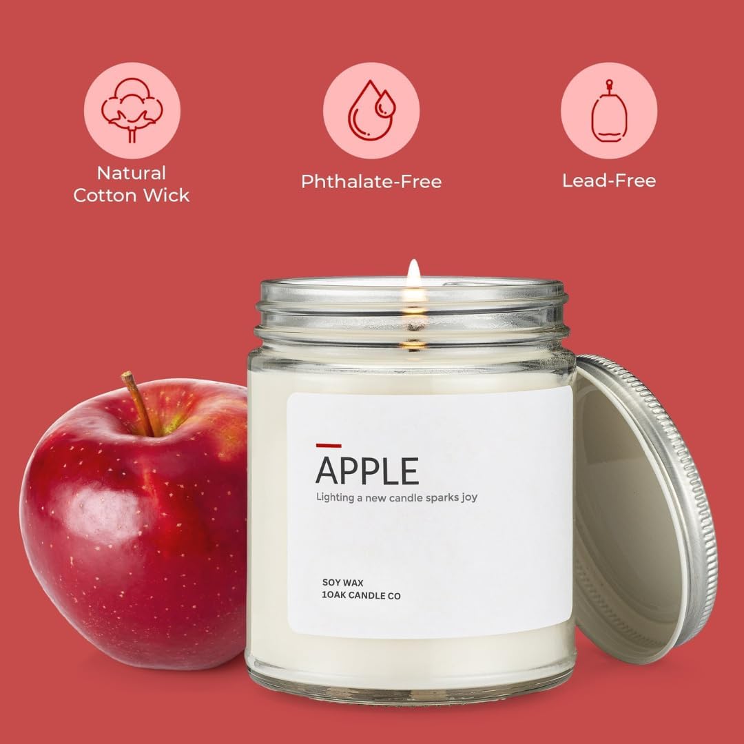 1OAK Soy Wax Scented Candles (Apple) - Soy Candles for Home Scented - Long Burning Premium