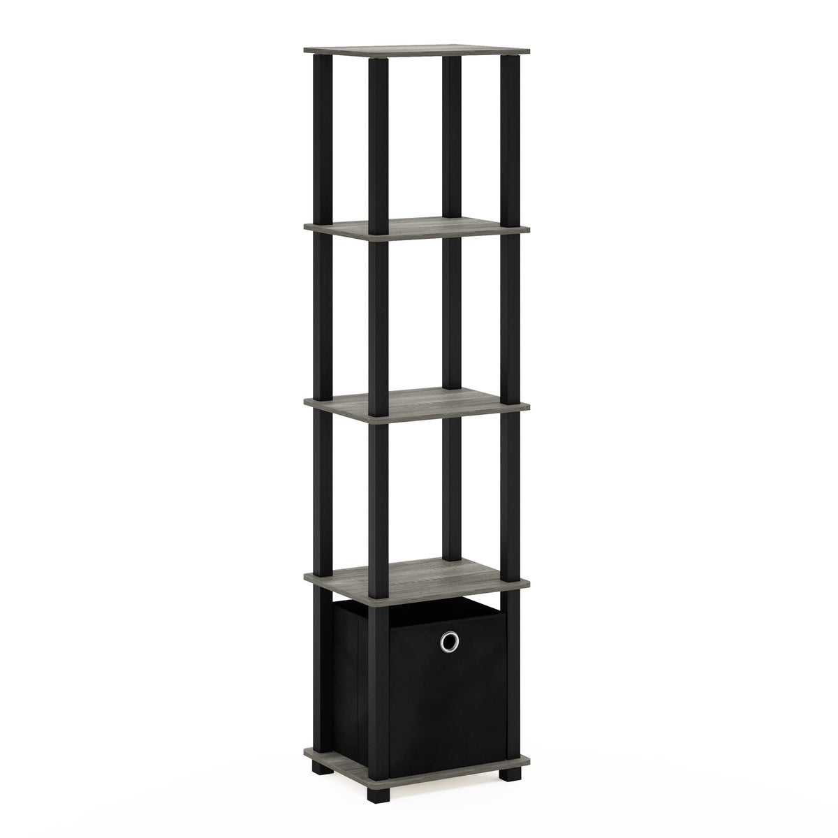 FURINNO TNT No Tools 5-Tier Display Decorative Shelf, French Oak Grey/Black/Black