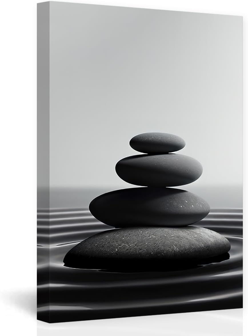 DOARTDO Zen Stone Canvas Wall Art Black and White Spa Stones Picture Print Modern Meditation Spirit