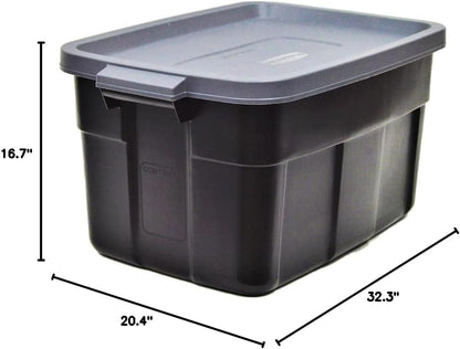 Rubbermaid Roughneck Tote 31 Gal, 3 Pack, Made in USA, Black & Gray, Rugged Plastic Stackable