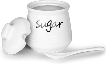 HAOTOP 12oz Sugar Bowl with Lid and Spoon,Ceramic Sugar Jar Sugar Dispenser Sugar Container Coffee