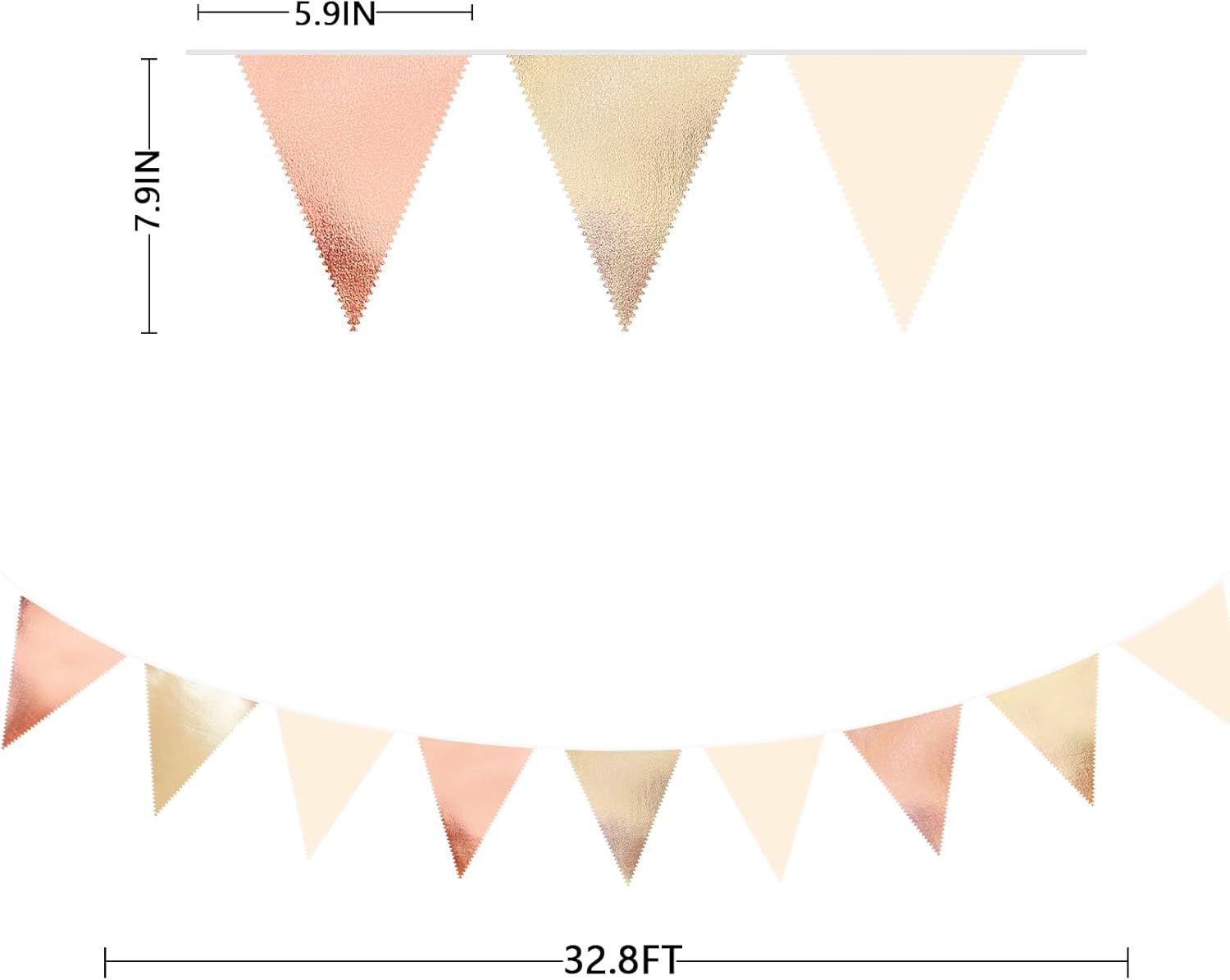 Rose Gold Champagne Gold Beige Party Decorations Metallic Fabric Triangle Flag Pennant Banner