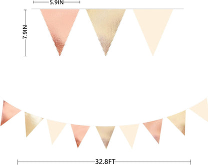 Rose Gold Champagne Gold Beige Party Decorations Metallic Fabric Triangle Flag Pennant Banner