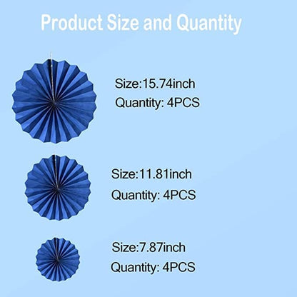 HQZ Blue Party Hanging Fans DIY Set - 12pcs Paper Fans, Pinwheels, Craft for Wedding, Birthday