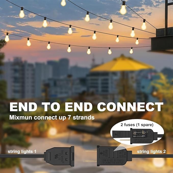 75FT Outdoor String Lights Waterproof with 50+4 Bulbs (1.5FT Bulbs Spacing), Remote & Dimmer