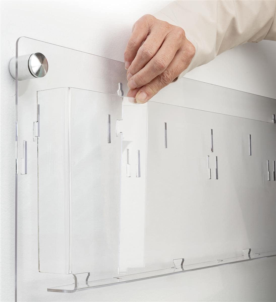 Displays2go Acrylic Brochure Rack, Wall-Mount, 4-Tiered, 12 to 24 Adjustable Pockets - Clear