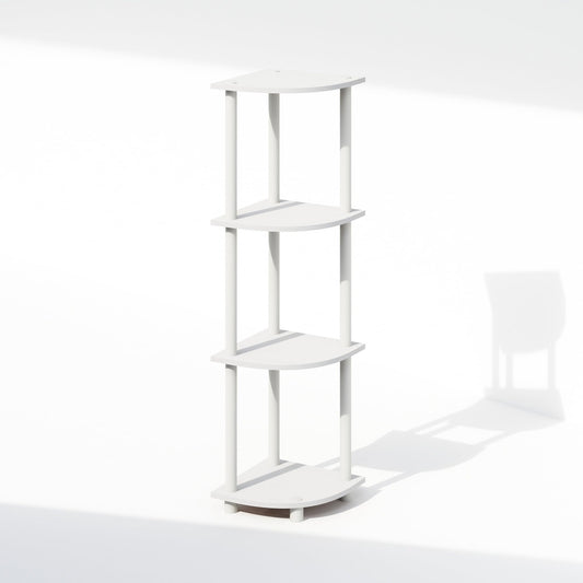 Furinno Turn-N-Tube Corner Shelf, 4-Tier Corner Bookshelf, White