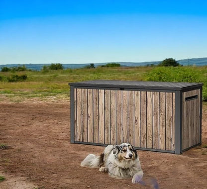 Outdoor Storage Box, Wood-Look Resin Deck Container, Indoor/Outdoor Storage, Ash Wood Brown (170