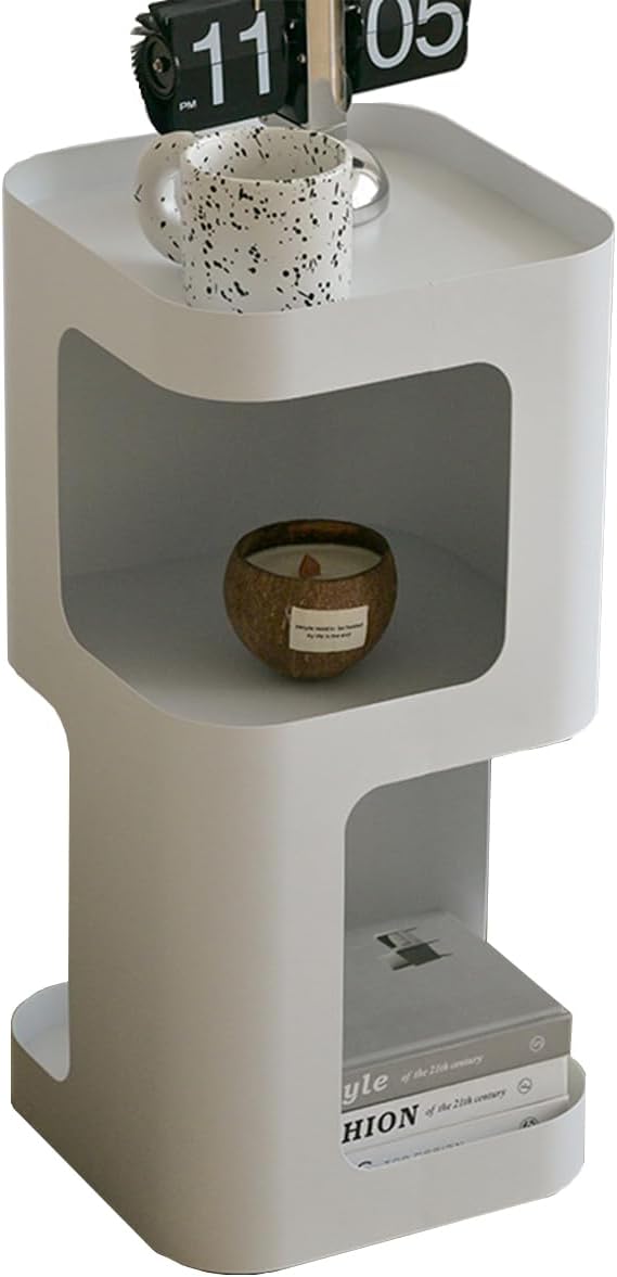 Modern Side Table,Small end Table for Small Spaces,Metal nightstand with Storage Shelf,Space-Saving