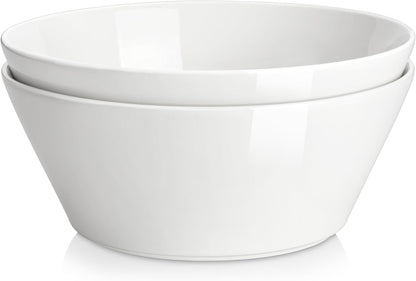 MALACASA Serving Bowls, 105 OZ Large Salad Bowls Set of 2, Porcelain White Bowls for Kitchen, Large