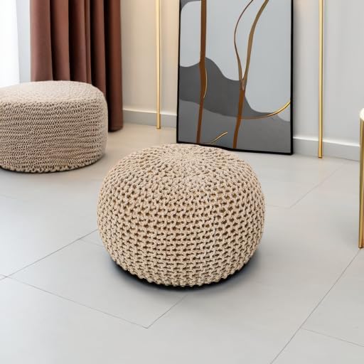 REDEARTH Round Pouf Ottoman - Hand Knitted Cable Boho Poof Home Décor Pouffe Circular Footrest for