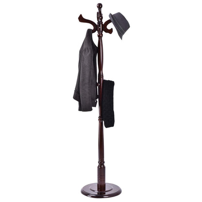 Tangkula 71" Free Standing Solid Wood Coat Hat Scarf Rack Hanger Tree Stand Home Furniture, Brown